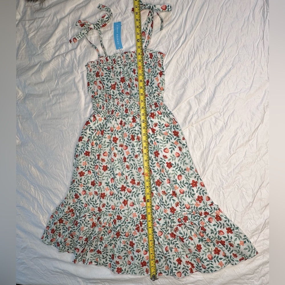 Draper James Taylor Smocked Waist Midi Dress XS NWT Strawberry Floral Cotton - Picture 10 of 12
